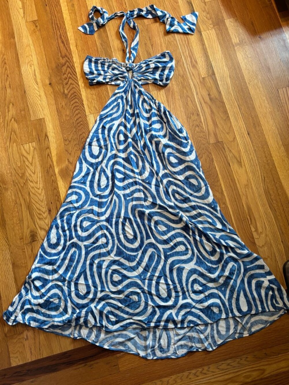 AAKAA Blue & White Halter Maxi Dress | Size Small | Read Description